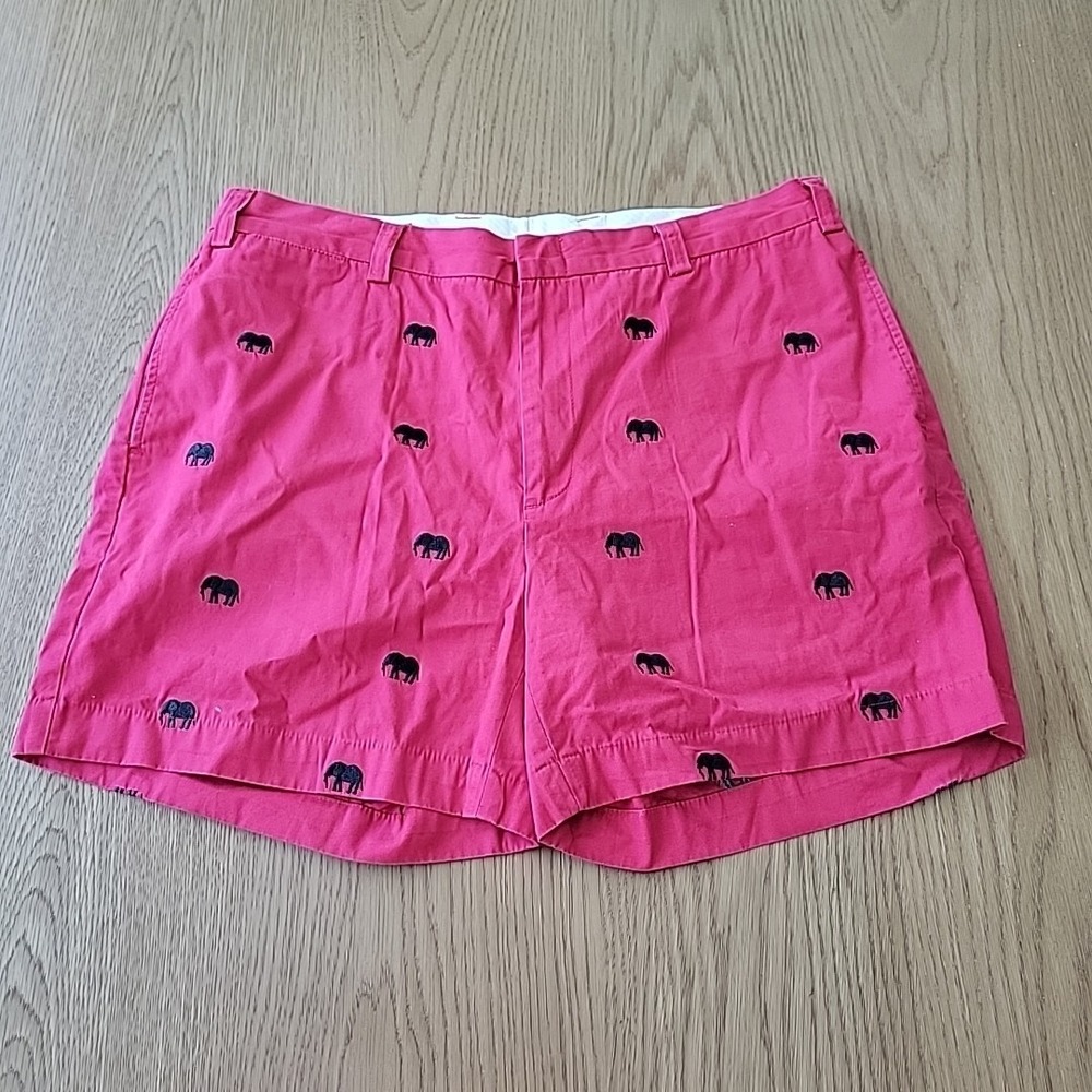 Orvis Shorts Mens 38 Chino Embroidered Elephants All Over Canvas Red Safari 5.5"
